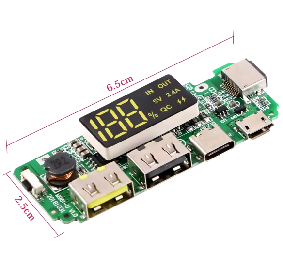 18650 5V 2.4A Lithium Battery Digital Display Charging Module with Dual USB Display Booster Module