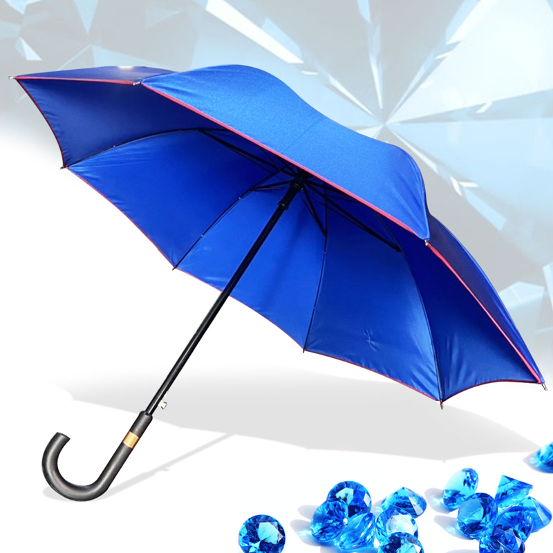 Leo ร่มยาวสปริง ปุ่มกดออโต้เปิด ผ้าซาติน ขนาด 28 นิ้ว ด้ามงอใหญ่ จับถนัดมือ