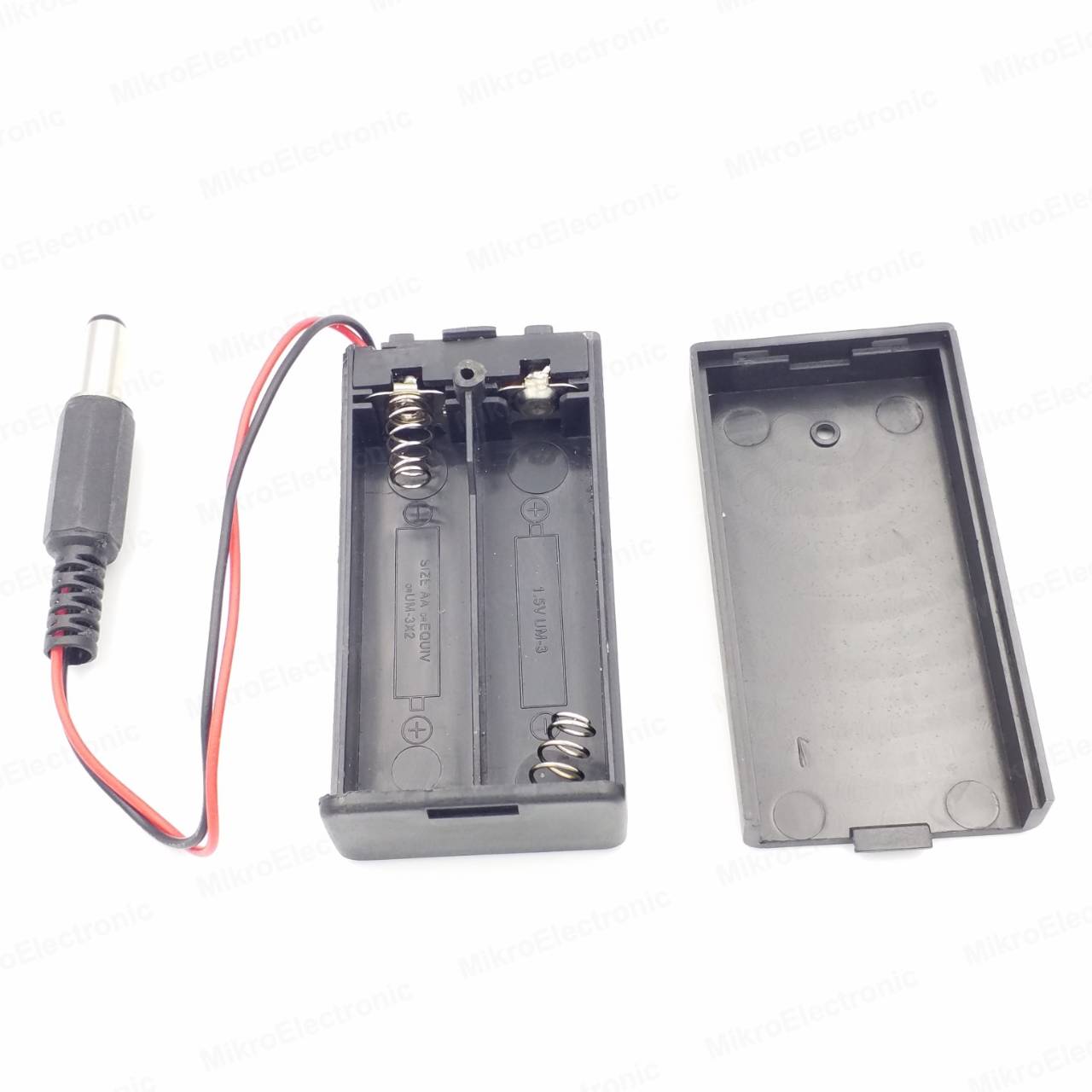 รางถ่าน AA 2 ก้อน 3 โวลต์ 3V มีสวิตช์เปิด/ปิดในตัว พร้อมสายไฟยาว 16 CM และหัว Jack DC 5.5x2.5mm AA Battery Holder