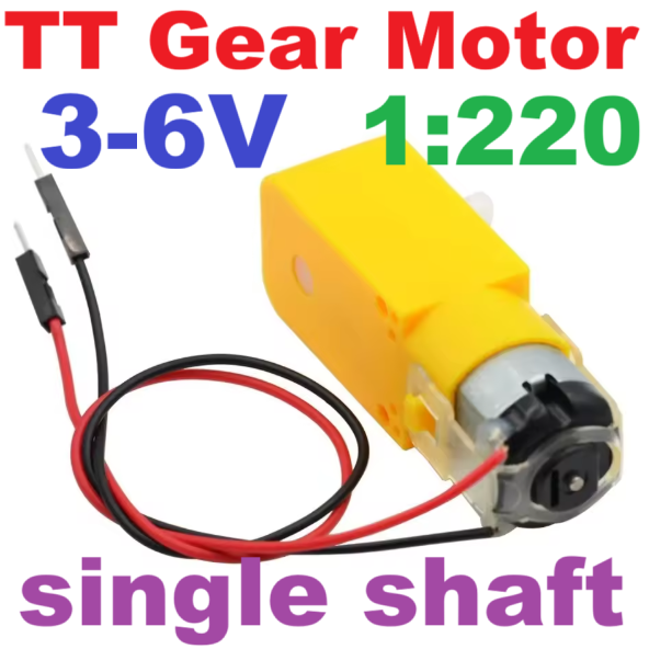 มอเตอร์เกียร์ทดรอบ DC 3V-6V 1:220 แกนเดี่ยว Smart car yellow tt motor DC gear motor with wire free welding single-axis plastic gear tooth box 1:220