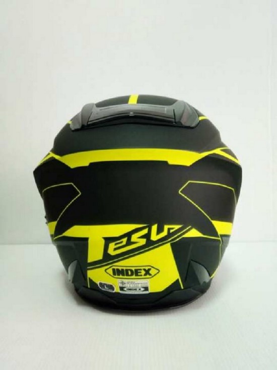 INDEX หมวกกันน็อค รุ่น TESLA ถอดคางได้ มีแว่น 2 ชั้น สามารถถอดคางได้ สีเขียวสะท้อนแสง