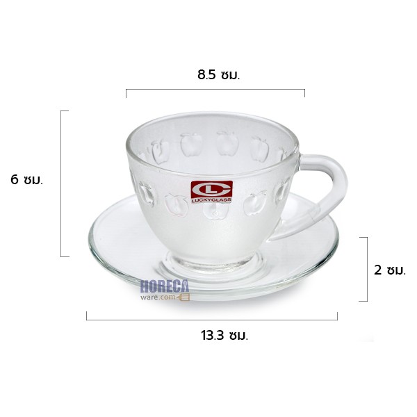 ถ้วยกาแฟแก้ว ขอบรูปแอปเปิ้ล ใหญ่ ลักกี้