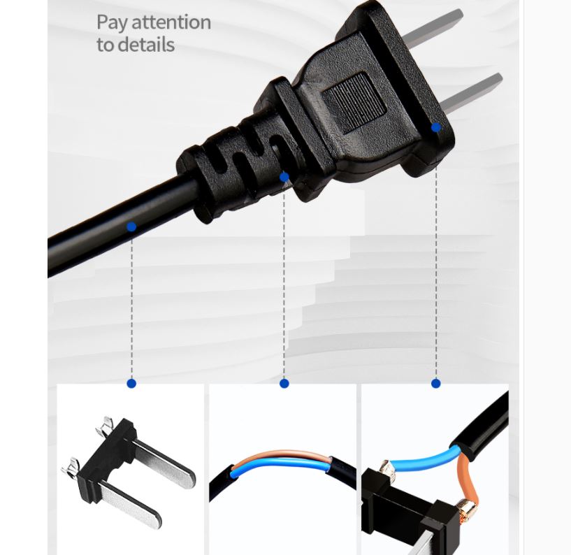 ปลั๊กตัวผู้ 2 ขา ขนาด 2x1.5 sq.mm. ยาว 2 เมตร 250V 16A Pure copper national standard power cord two plug power cord 2*1.5 sq.mm. 2 meter สายไฟพร้อมหัวปลั๊ก