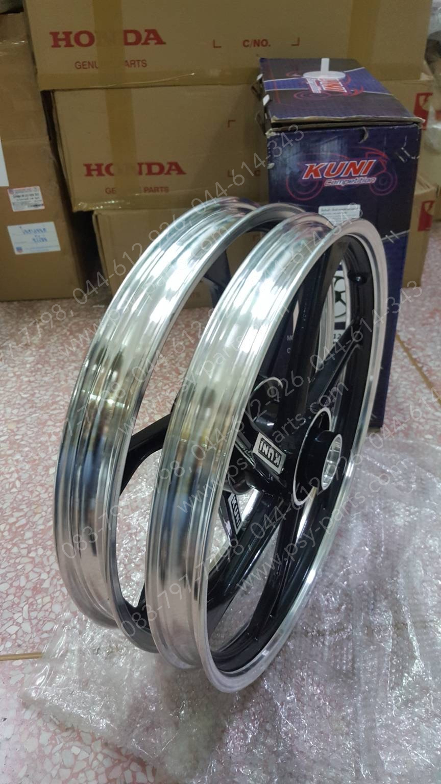 ล้อแม็กคู่ WAVE 125 ดิสก์เบรค (ขอบ 17) สีดำปัดขอบ (จานดิสก์โค้ง 4 รู)