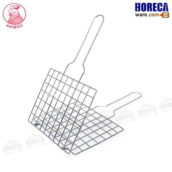 Double-sided, galvanized steel fish grill with a net, 22x25cm, chicken head