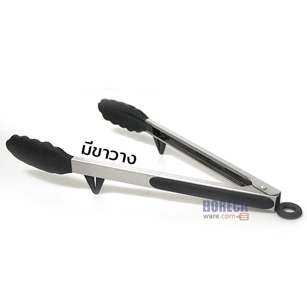 ที่คีบซิลิโคนสีดำ 12นิ้ว มีขาตั้งวาง ตราเพนกวิน