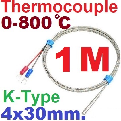 เทอร์โมคัปเปิล 4x30mm.Thermocouple K-Type 0-800C 4x30มม.ยาว 1 เมตร Probe สแตนเลส304 Temperature Sensor