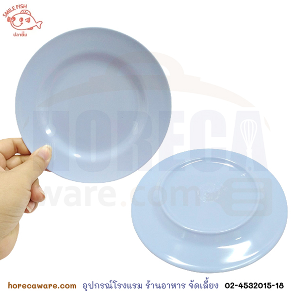 [สีฟ้า] จานกลมตื้น 6.5 นิ้ว ปลายิ้ม [sf-p365-bl]