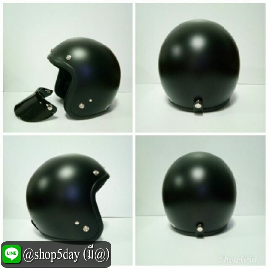 หมวกกันน็อค แนววินเทจ LB BIG. สีดำด้าน ขอบดำ