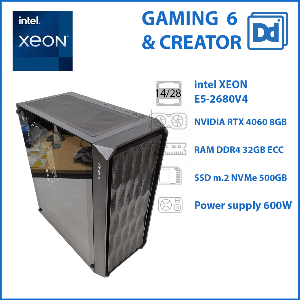 DESKTOP GAMING Intel XEON E5-2680 V4 14Core 28Thread RAM 32GB Geforce RTX 4060 SSD m2 512GB 7