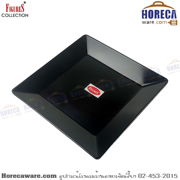 [สีดำ] จานจตุรัส 8 นิ้ว ฟิกเกอร์-เมลามีน [fg-bk-p819-8]