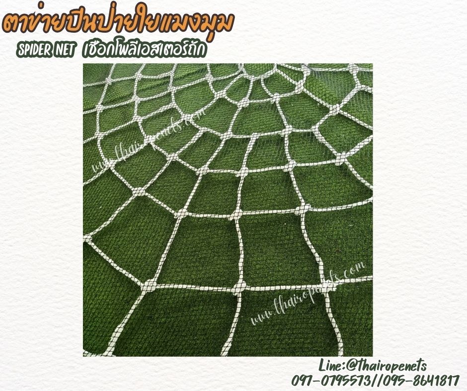 ตาข่ายเชือกโพลีเอสเตอร์ถักใยแมงมุม พร้อมตาข่ายรอง spider net เชือกหนา 14 มิล รับแรงดึงได้ดี แข็งแรง ทนทาน ใช้งานกลางแจ้งได้ดี