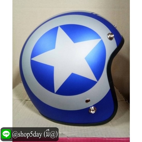 หมวกกันน็อคแนววินเทจคลาสสิค แนวๆ เท่ๆ สีน้ำงิน ลายดาว