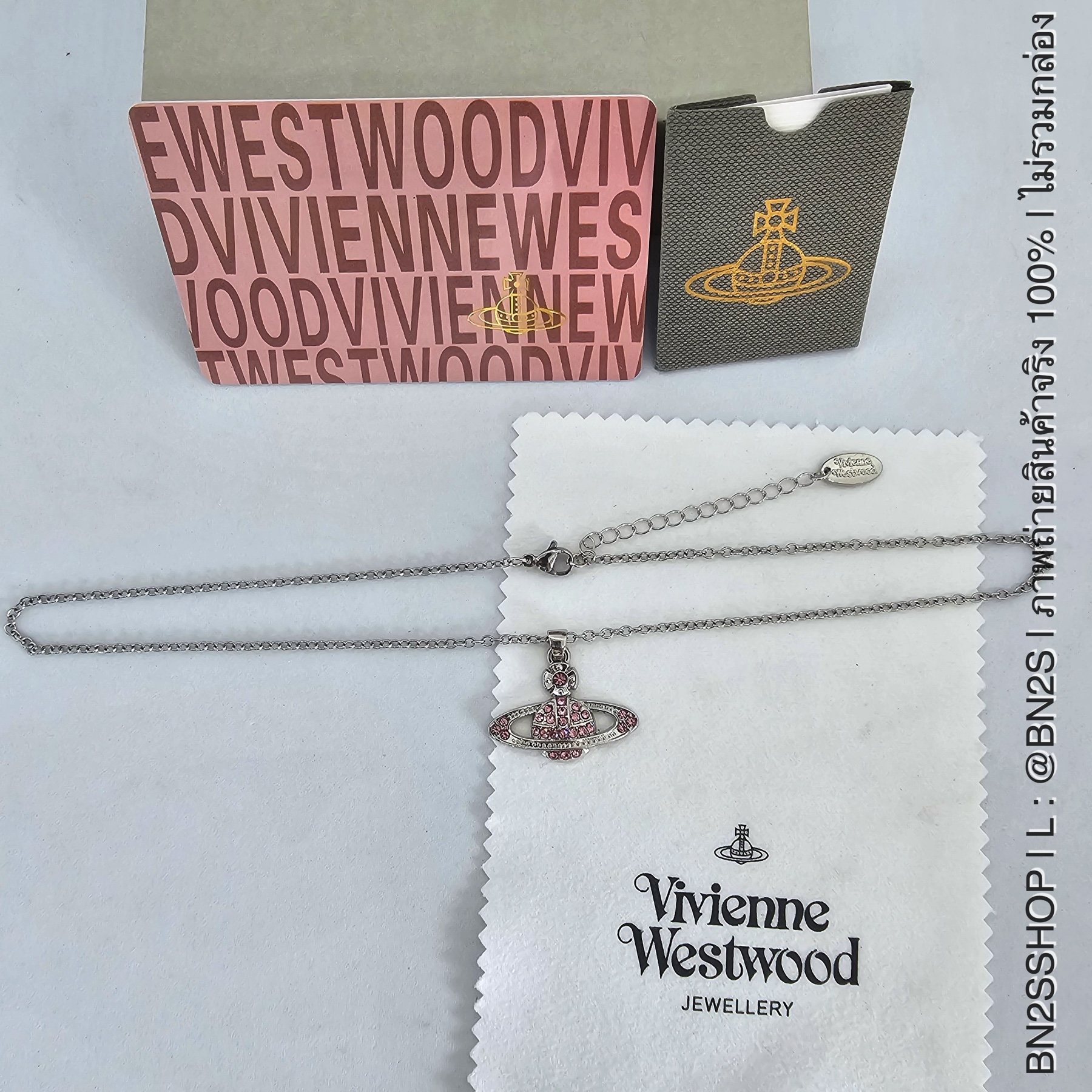 สีเงิน-ชมพู | Vivienne Westwood Mini Bas Pendent Necklace สร้อยคอจี้ดาวเสาร์ รุ่นขายดีที่สุด ดาวเสาร์ฝังเพชร