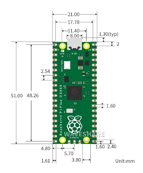 Raspberry Pi Pico Board RP2040 Dual-Core 264KB Low-Power High-Performance Microcomputer Cortex-M0 Processor