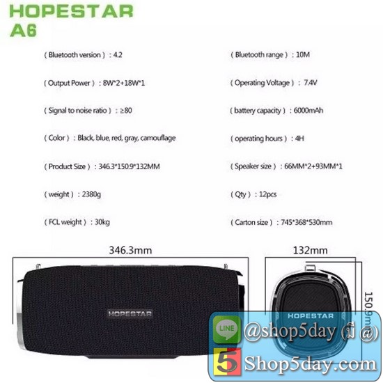 Hopestar A6 ลำโพงบลูธูทขนาดพกพาเสียดี