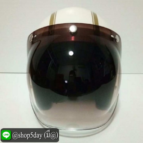 AVEX หมวกกันน็อควินเทจ ราคาถูก รุ่น LB สีขาวมุกคาดทอง พร้อมแว่นbubble สีทูโทน