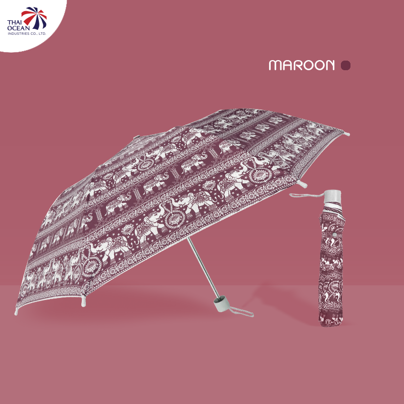 Leo ร่มพับ2ตอน 20นิ้ว ลายช้าง ผ้ากันยูวีกันแดดและฝน