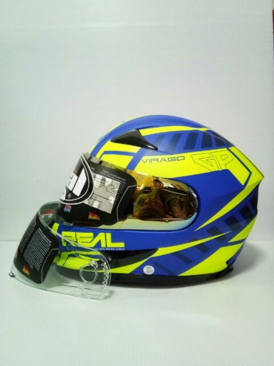 🔥หมวกกันน็อค REAL HORNET VIRAGO สีน้ำเงินเข้มด้านลายเหลือง ชิวปรอท