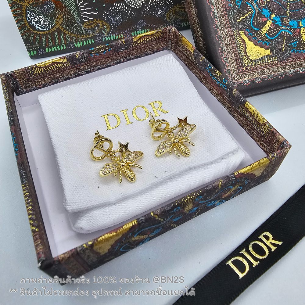 Dior BEE TRIBALES EARRINGS ต่างหูผึ้ง ดิออร์ งานไฮเอน อะไหล่สีทอง รูปผึ้ง และ ดาว ประดับคริสตัล