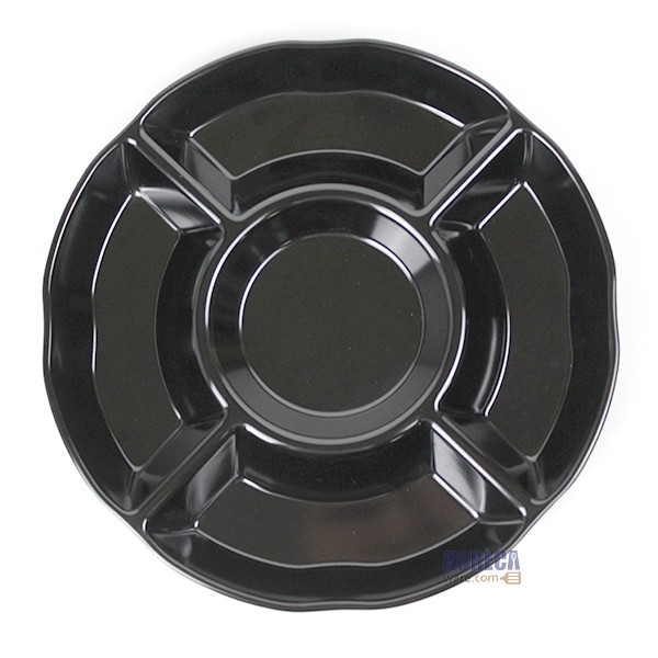 5-compartment scalloped-edge appetizer plate, 11.75 inches, black, SB brand