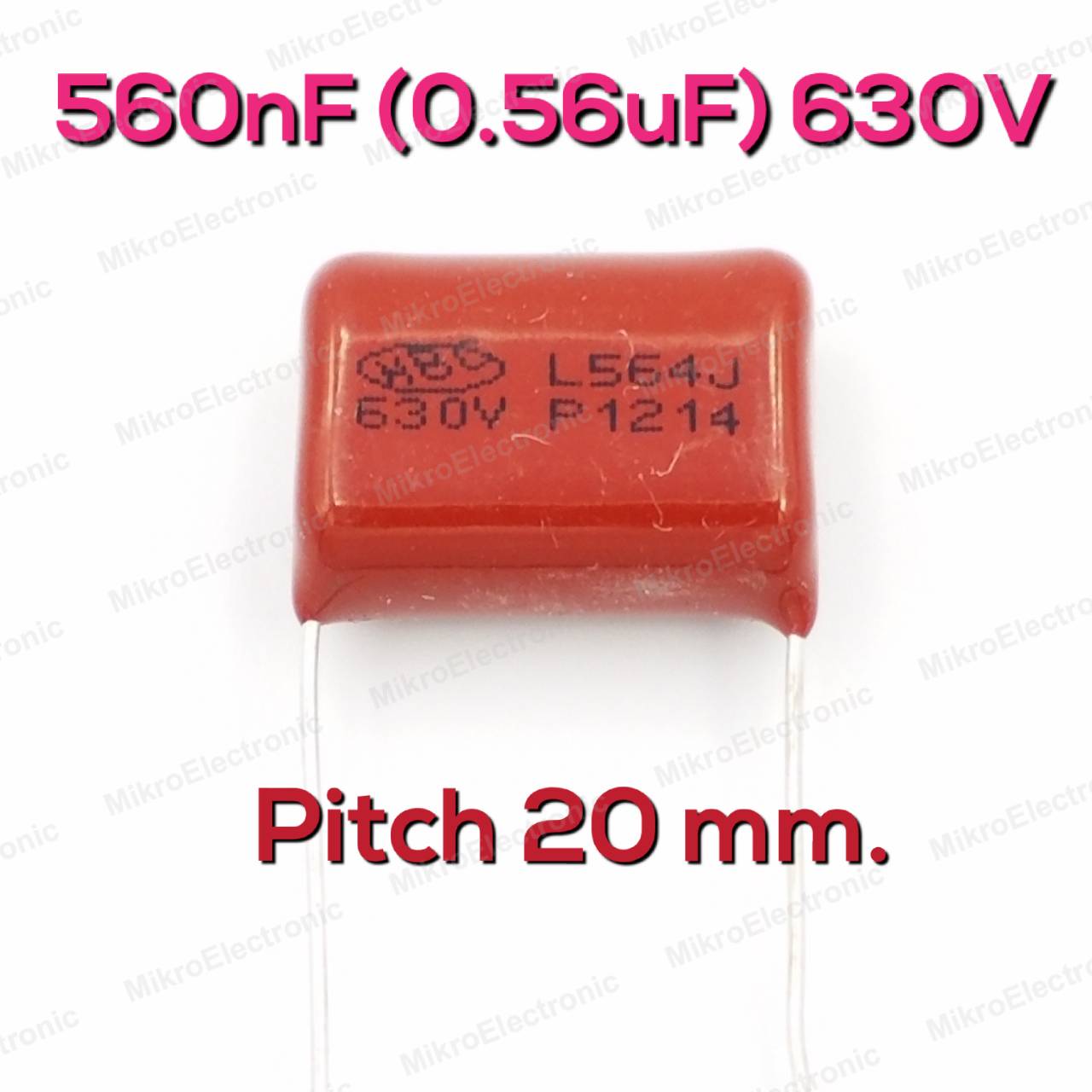 560nF(0.56uF) 630Vdc ±5% Pitch 20mm Metallized Polyester Film Cap ตัวเก็บประจุ คาปาซิเตอร์ แบบฟิล์มโลหะ