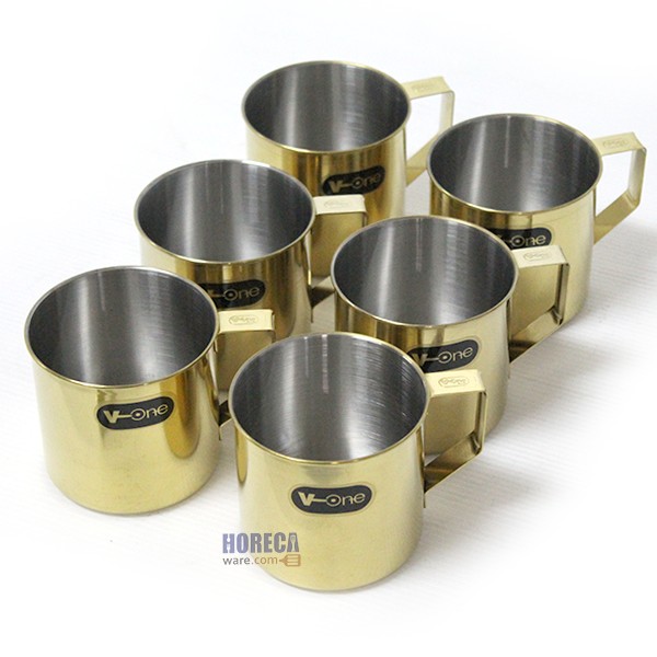 กระป๋องน้ำ 8ซม. 1 โหล (12ใบ) สีทอง v-one สมอ