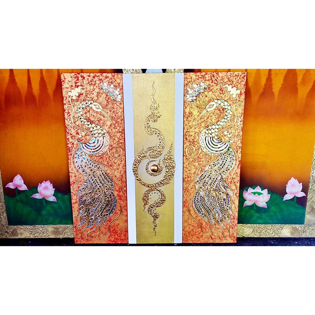 ภาพวาดนกยุงทอง ภาพวาดติดผนัง ใช้ตกแต่งผนังห้อง เสริมมงคล รับทรัพย์ ภาพติดฝาผนัง ภาพติดผนังห้อง ใช้ตกแต่งผนังห้อง E0042