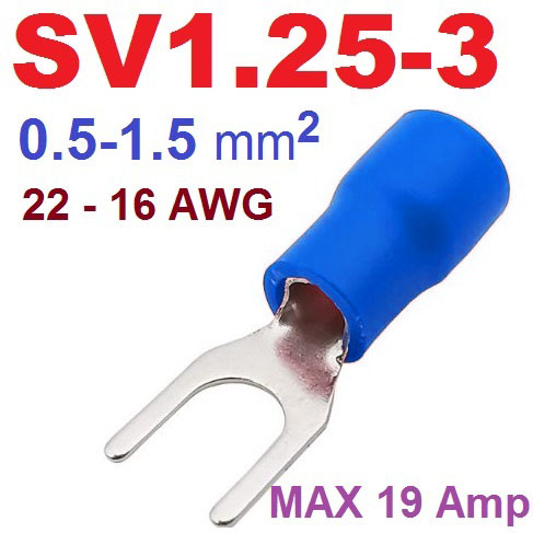 SV1.25-3 หางปลาแฉก สีน้ำเงิน แพ็คละ 20 ตัว SV Series Crimp Terminal Fork Spade Wire Connector Copper Insulated Forked SV1.25