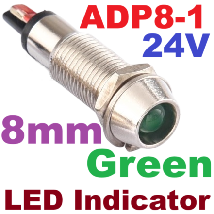 LED Pilot Lamp 24V 8mm. Green color Panel Dash Light Signal Lamp Leading Indicator Warning Lamp