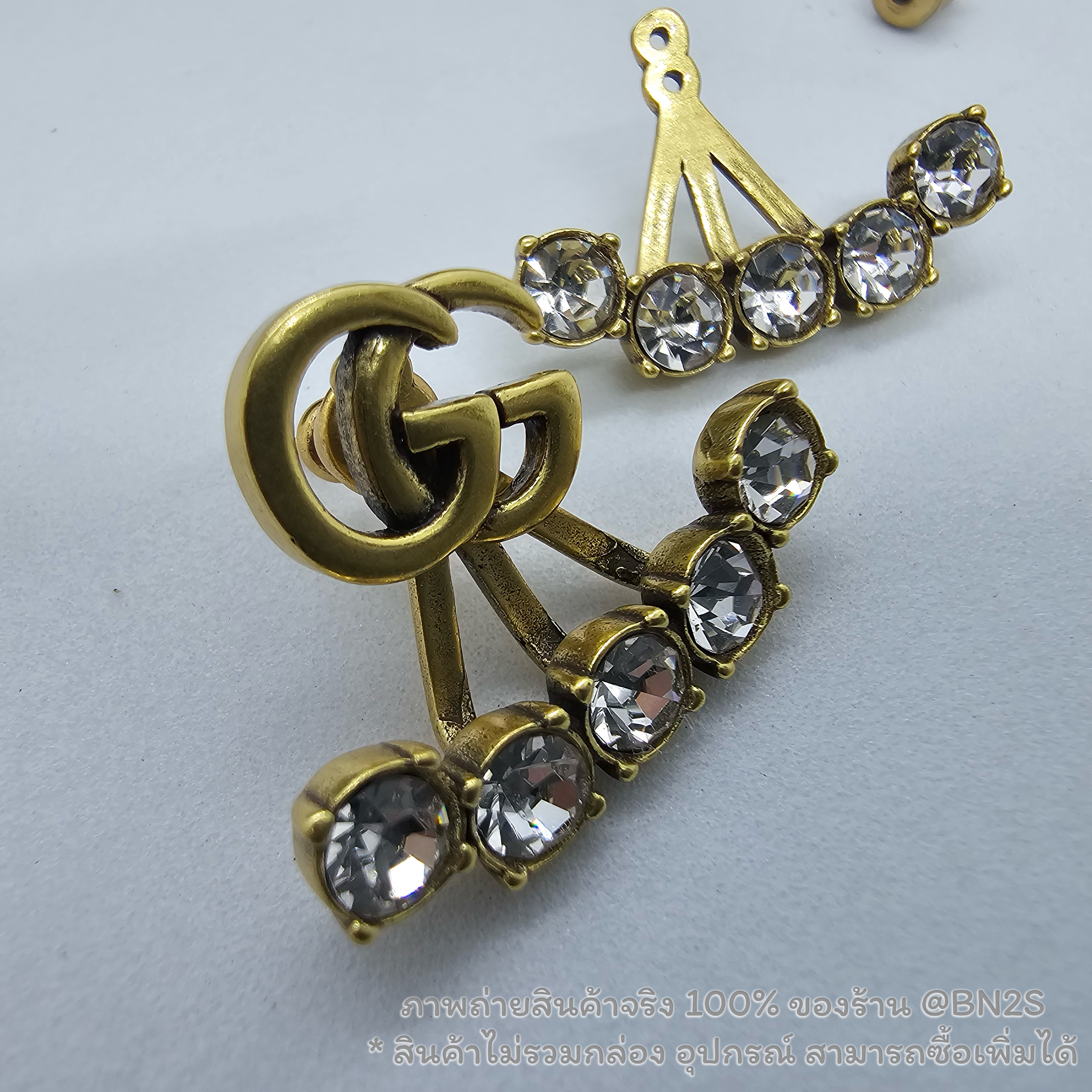 [ออริ] ต่างหู GUCCI GG SINGLE CRYSTAL DOUBLE G EARRING ต่างหูประดับคริสตัลกุชชี่ งานออริ อะไหล่ทองวินเทจ พร้อมส่งในไทย