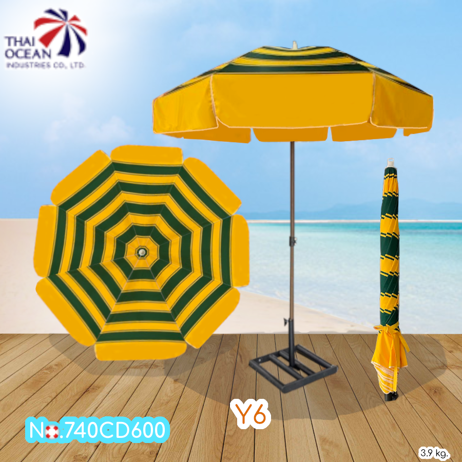 Leo ร่มสนามลายริ้ว ร่มแม่ค้า ร่มขายของ ขนาด Ø1.80 เมตร ร่มตกแต่งสวน สถานที่ต่างๆ ร้านอาหาร โรงแรม