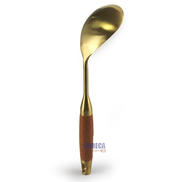 ทัพพีสีทอง ด้ามจับไม้ ตราสามเอส