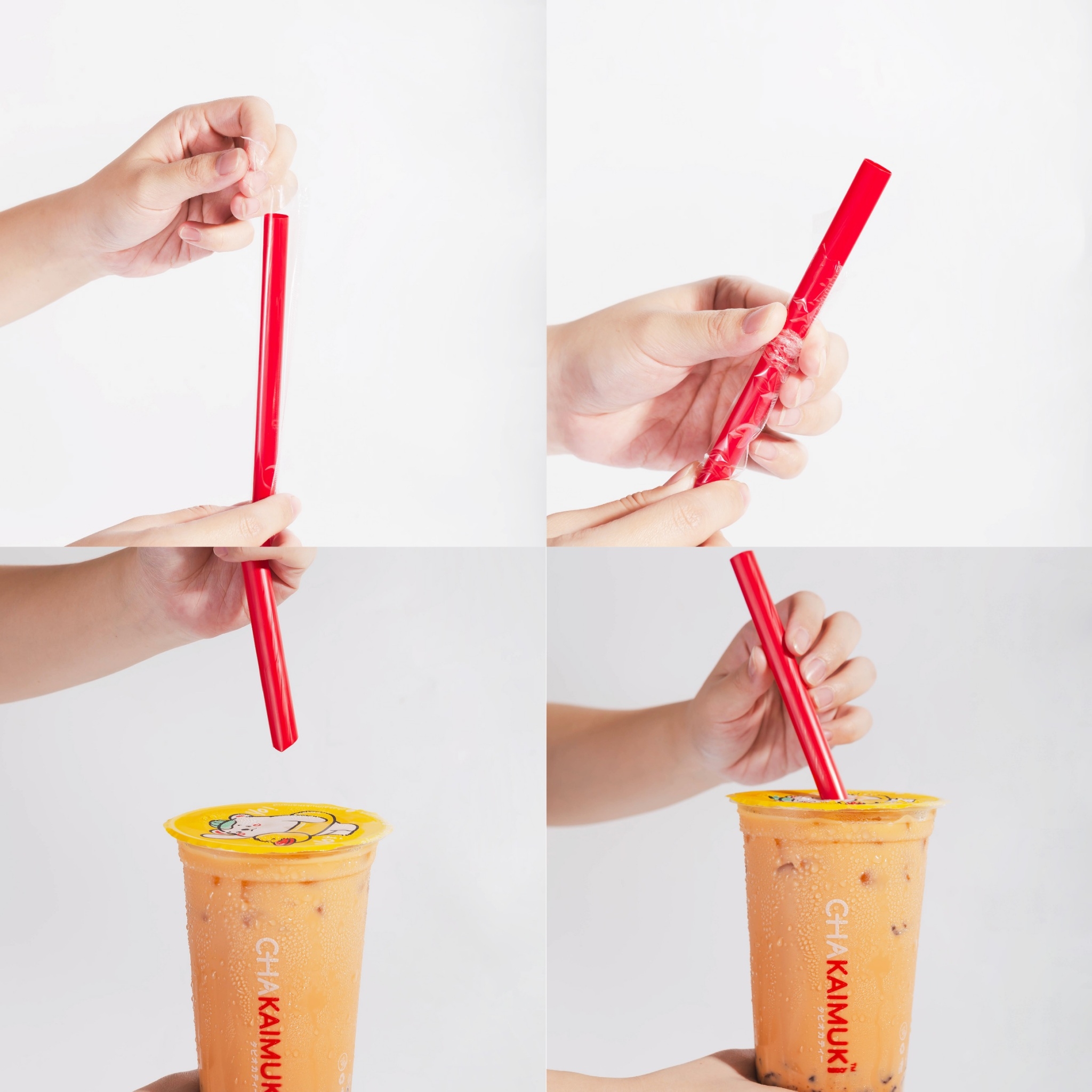 [12mm] หลอดดูดน้ำ สีแดง หลอด12มิล หลอดใหญ่ หลอดพลาสติก ทรงตรง ปลายแหลม ห่อฟิล์ม หลอดดูดไข่มุก 100เส้น/แพ็ค