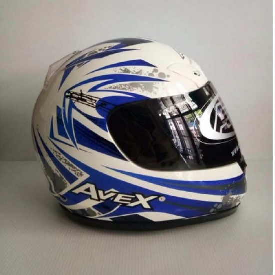 AVEX หมวกกันน็อคเต็มใบ ราคาถูก รุ่น N2000 สีขาวน้ำเงิน แว่นดำ