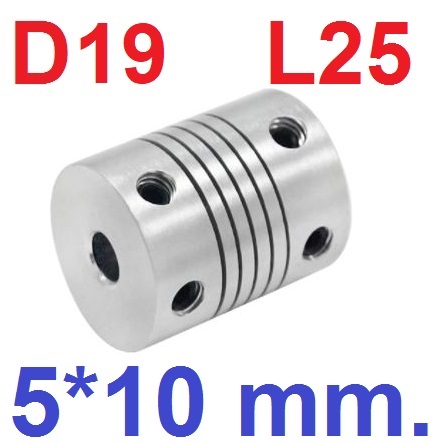 ข้อต่อเพลา 5*10 mm D19 L25 Aluminum Flexible Stepper Motor Coupling Motor Coupling Shaft Coupler คัปปลิ้ง ยึดเพลา 5x10