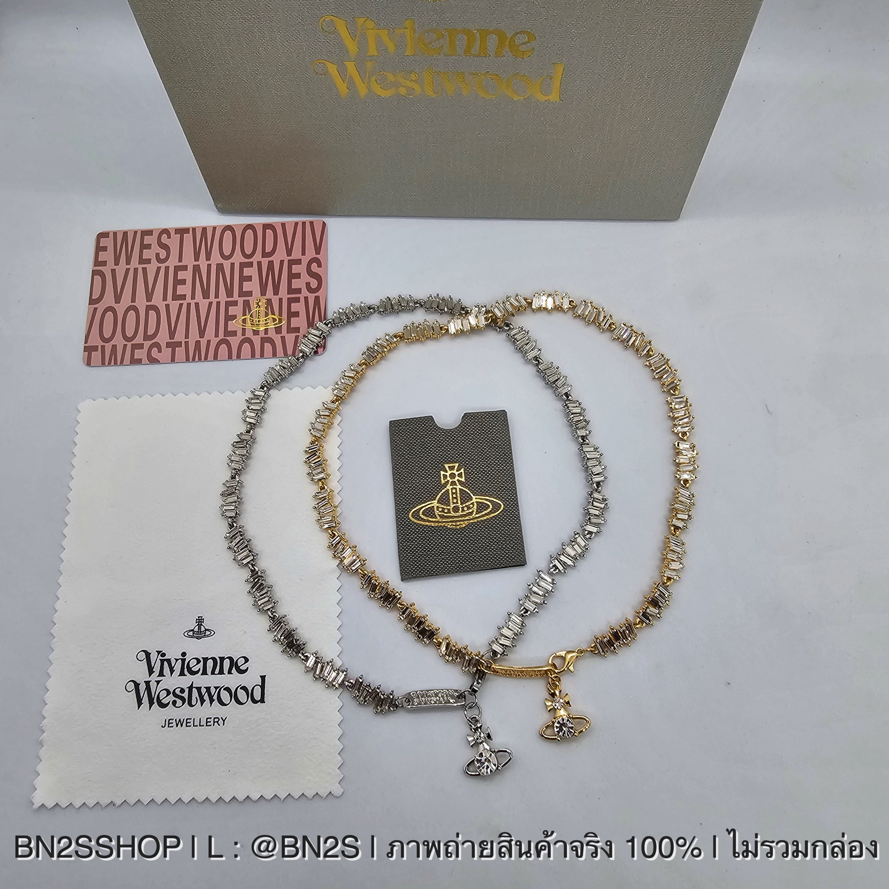 สีทอง | Vivienne Westwood Womens Crystal Molly Choker Necklace สร้อยคอคริสตัล วิวเวียน งานปั๊มแผ่นโลโก้