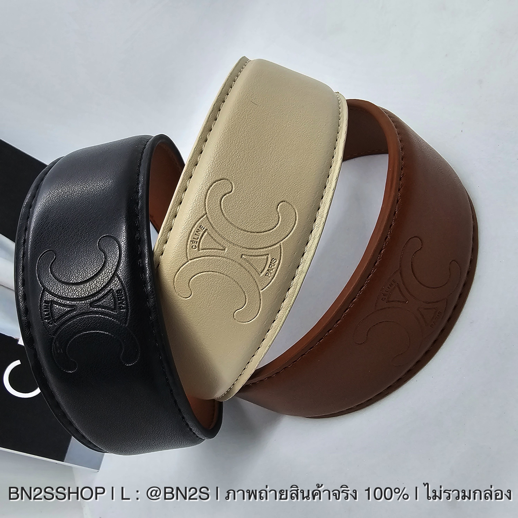 สีดำ | CELINE Cuir Headband in Calfskin Leather ที่คาดผมลายปัม CL งานหนังสีน้ำตาล งานปั๊ม หนังนุ่มมือมาก ถ่ายจากสินค้าจริง