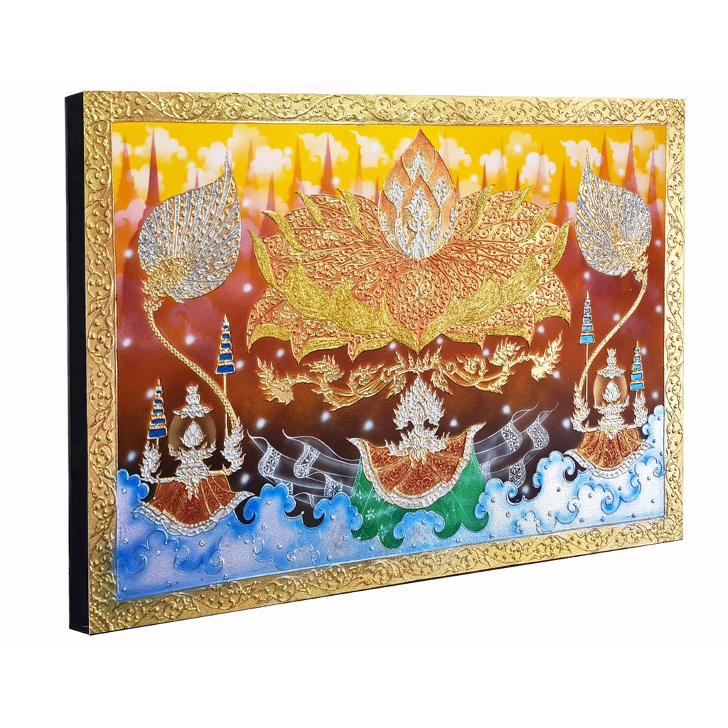 ภาพดอกบัว ภาพวาดติดผนัง รูปภาพติดผนัง รูปภาพเสริมมงคล รับทรัพย์ รูปติดห้องรับแขก ภาพติดผนังห้อง ใช้ตกแต่งผนังห้อง G0004