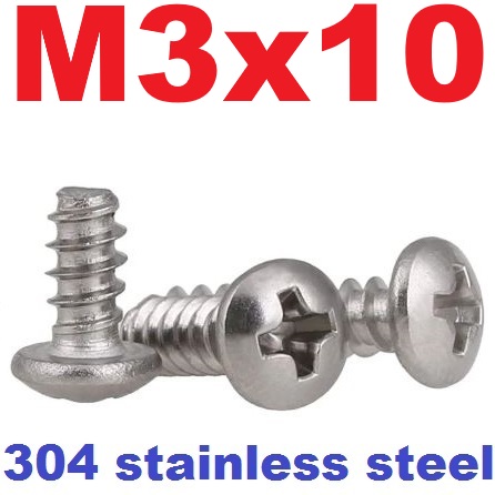 สกรูสแตนเลส ปลายตัด M3x10 mm.หัวกลมแฉก สีขาว stainless steel 304 round head flat tail self-tapping screw cross groove M3*10mm. เกลียวปล่อย