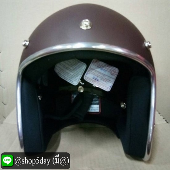 หมวกกันน็อคคลาสสิค วินเทจ สีน้ำตาลเข้มด้าน ขอบโคเมี่ยม