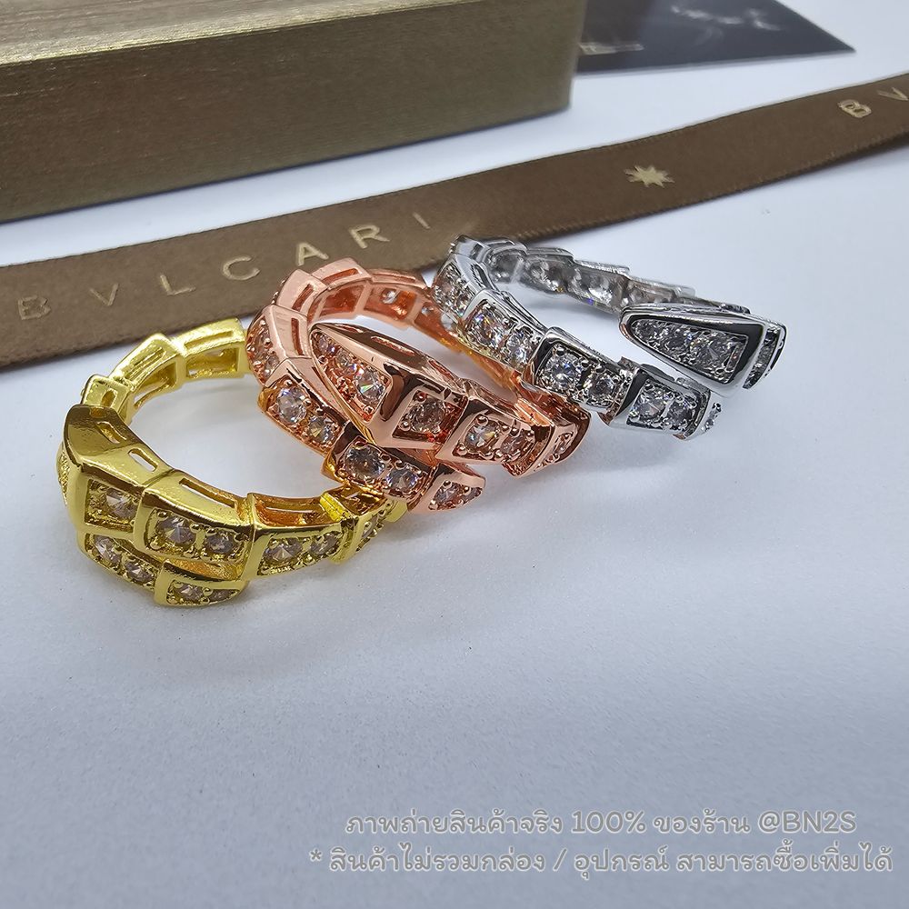 สีทอง | แหวนงู บูการี Bugari SERPENTI RING รุ่นงู ล้อมเพชร ปรับได้ฟรีไซส์ มี 3 สีให้เลือก งานสวยใส่ออกงาน รับรองเล่นไฟ สี เงิน ทอง พิงค์โกลด์ แหวนค่อนข้างจะหนา ใหญ่ กว่าปกติ แนะนำคนนิ้วใหญ่จะใส่สวย หากผุ้หญิง