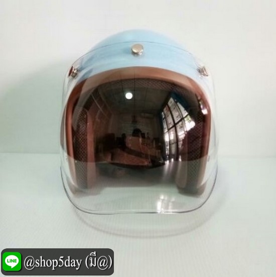 🔥หมวกกันน็อคแนววินเทจสีฟ้า พร้อมชิวบับเบิ้ลสีใส