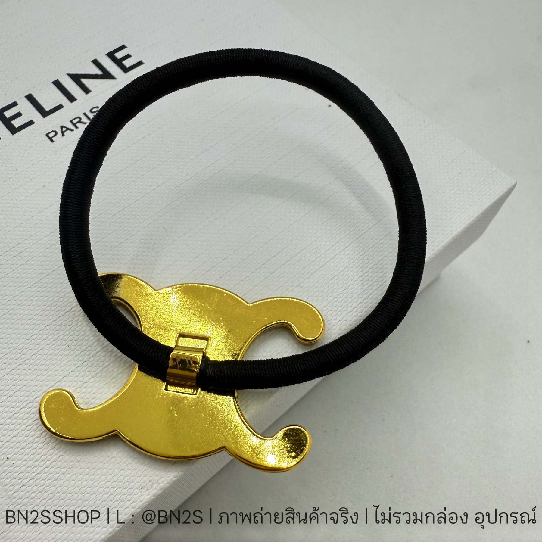 หนังยางรัดผมสีดำ ติดโลโก้ Celine Triomphe