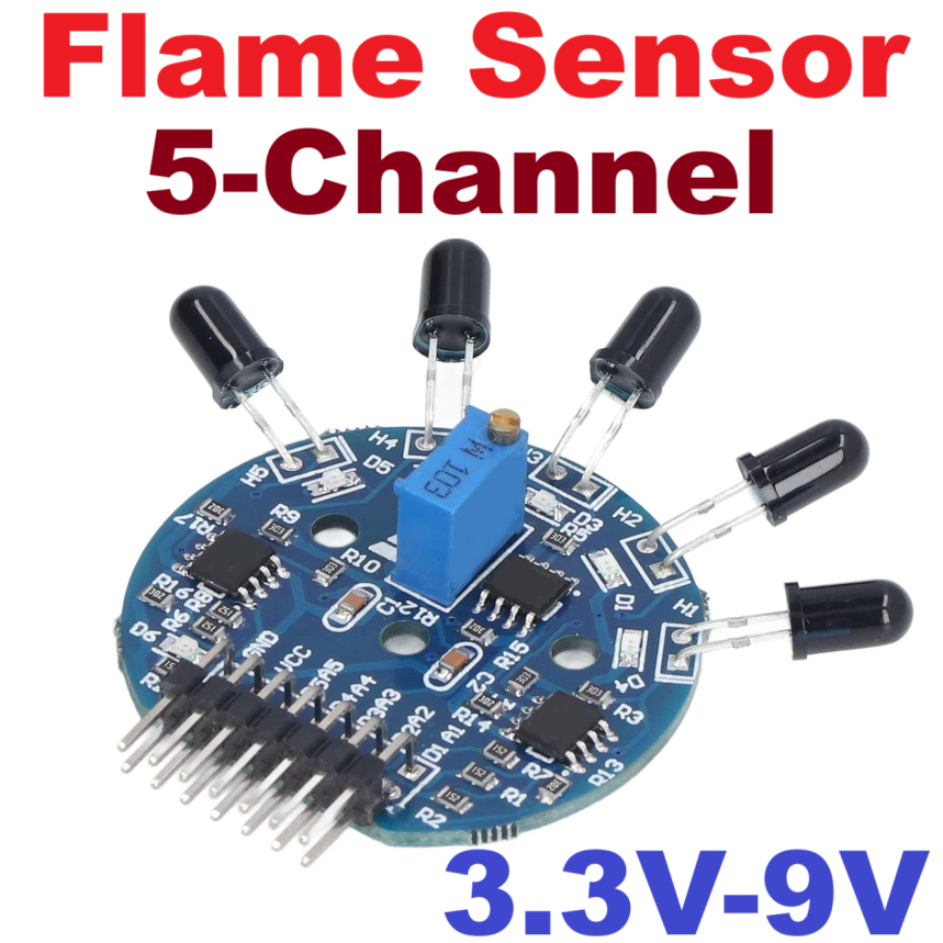 เซนเซอร์ตรวจจับเปลวไฟ 5 ช่อง 5 Way Flame Sensor Module 3.3-9V Digital Analog Signal Dual Output Fire Detection Sensor Module for Arduino