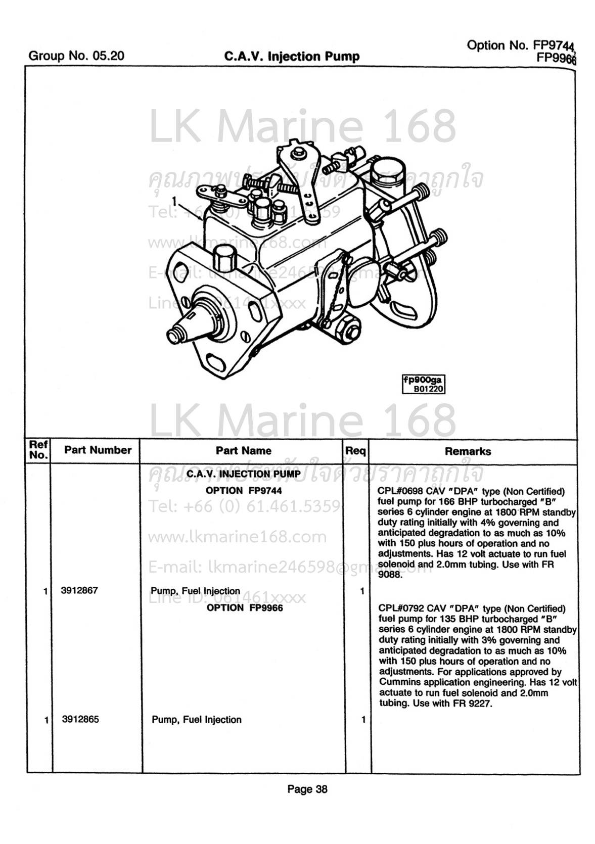 No.01 3912867 6BT5.9 Fuel Injection Pump / ปั๊มหัวฉีดแบบ C.A.V. (166HP, 12V ATR) Cummins