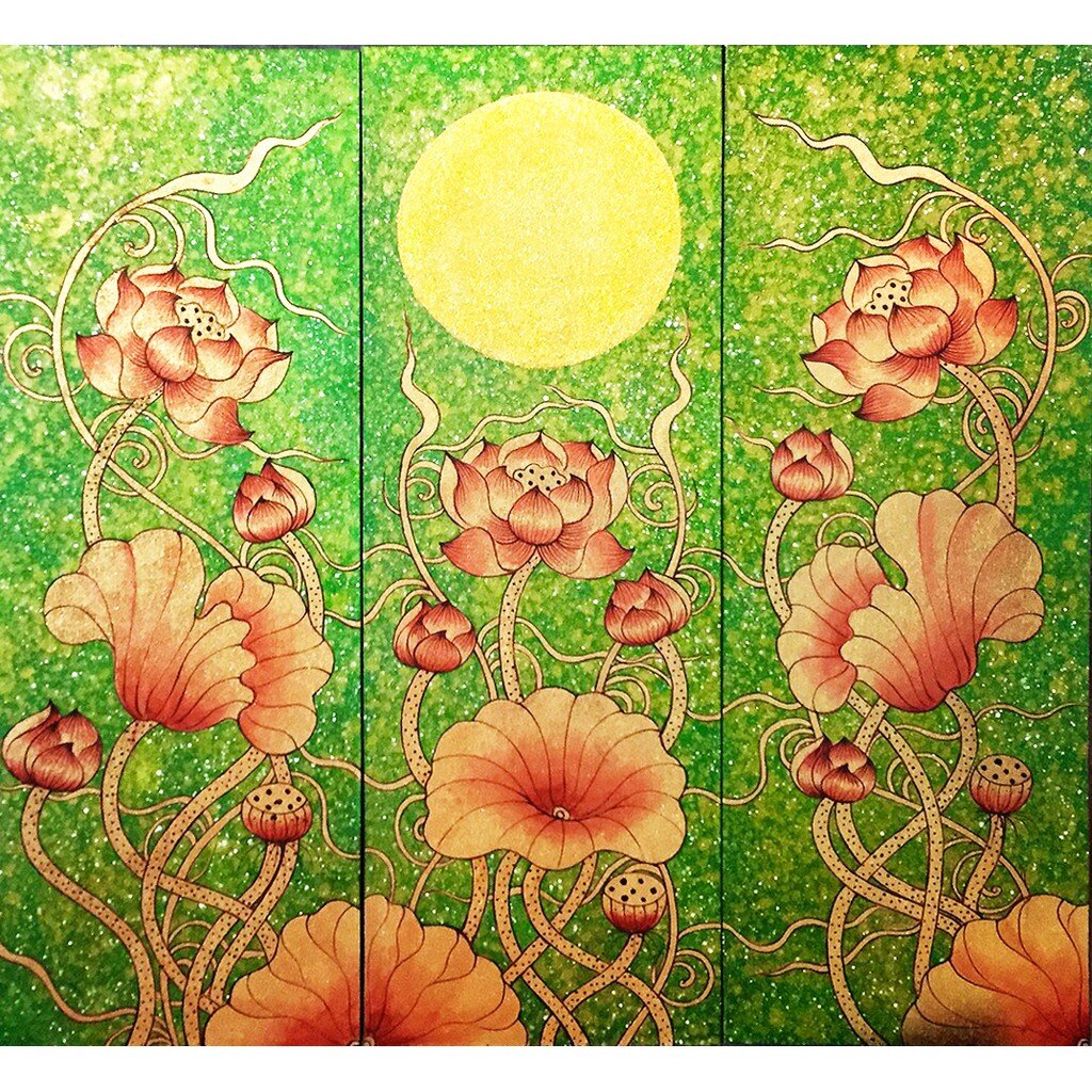 ภาพวาด รูปวาดดอกบัว ภาพติดผนัง ภาพมงคล เสริมดวง กรอบลอย ภาพแต่งบ้าน กรอบรูปติดผนัง ภาพติดผนังตกแต่งบ้าน G0016