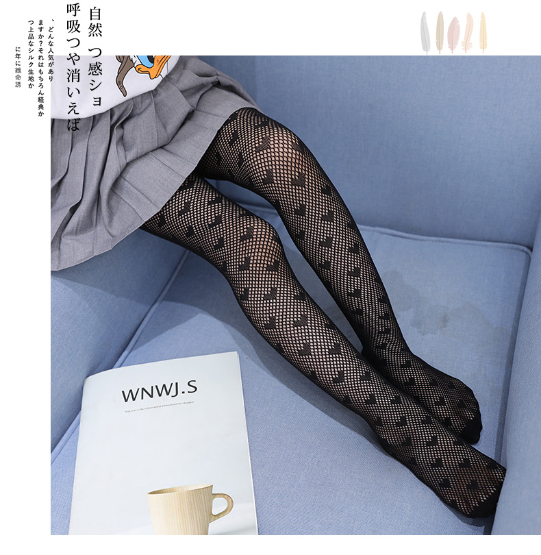 ถุงน่องตาข่ายเด็กสีดำ ลายหัวใจน่ารัก ถุงน่องเด็กมีขนาด3-15 ปี