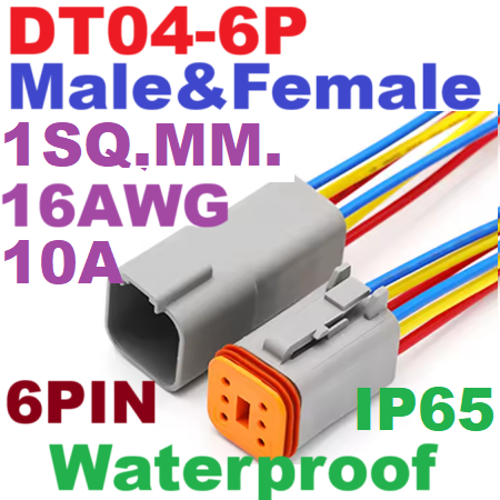 DT04-6P 6 PIN 16AWG 10A Automotive waterproof connector male and female 30CM plug IP65 DEUTSCH Docking harness