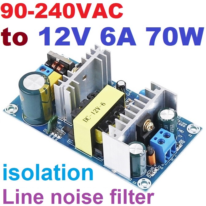 supply output 12V 6A 70W Input 90-240Vac isolation module with EMC built-in low ripple AC-DC switching power supply สวิตชิ่ง พาวเวอร์ซัพพลาย